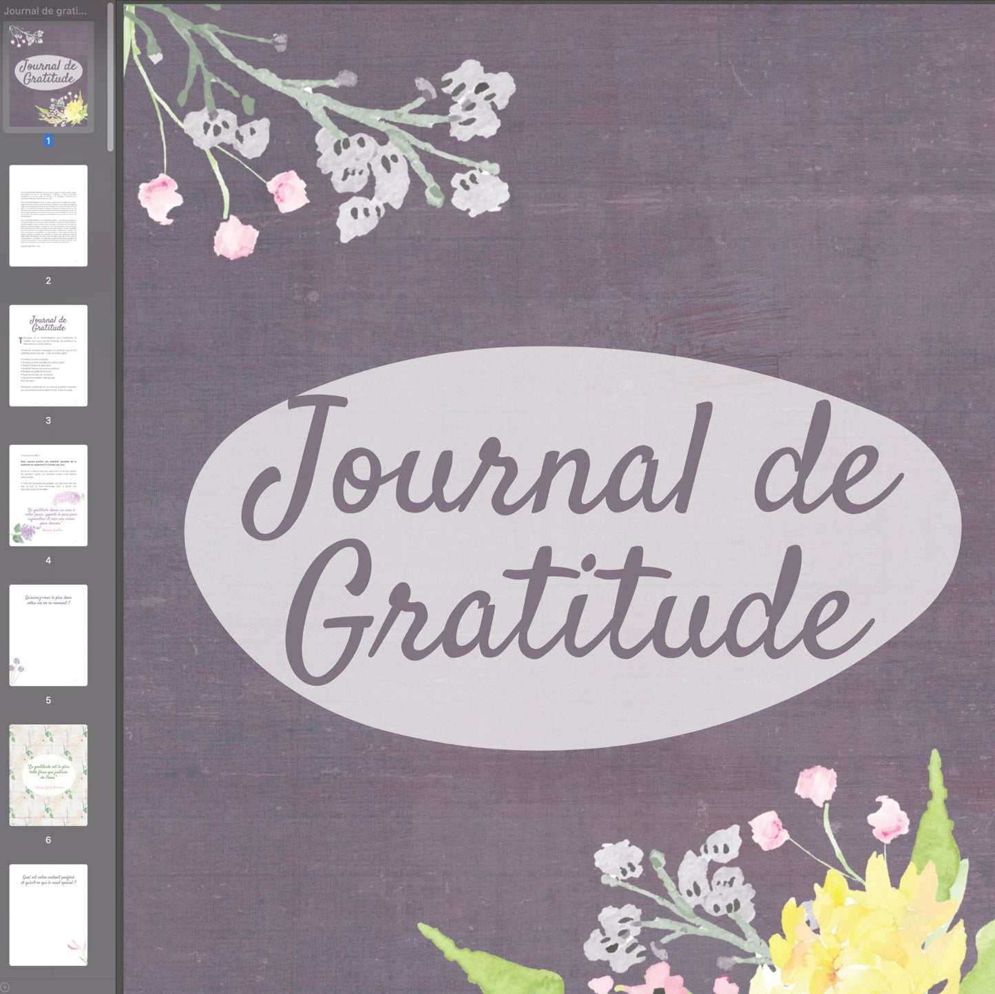 Journal de Gratitude - Design Floral - PDF à remplir
